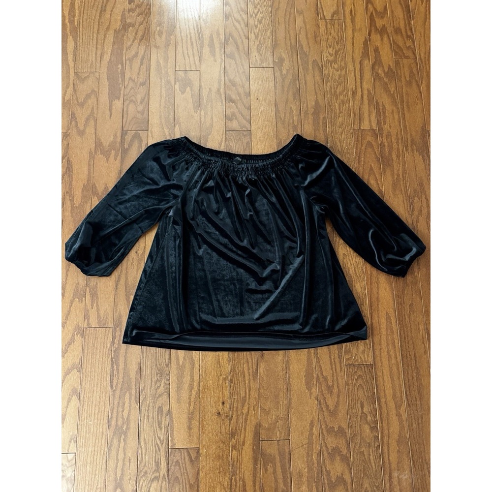 💙 J.Jill Wearever Black Velvet Smocked Convertible Top‎ Women's Sz Large
